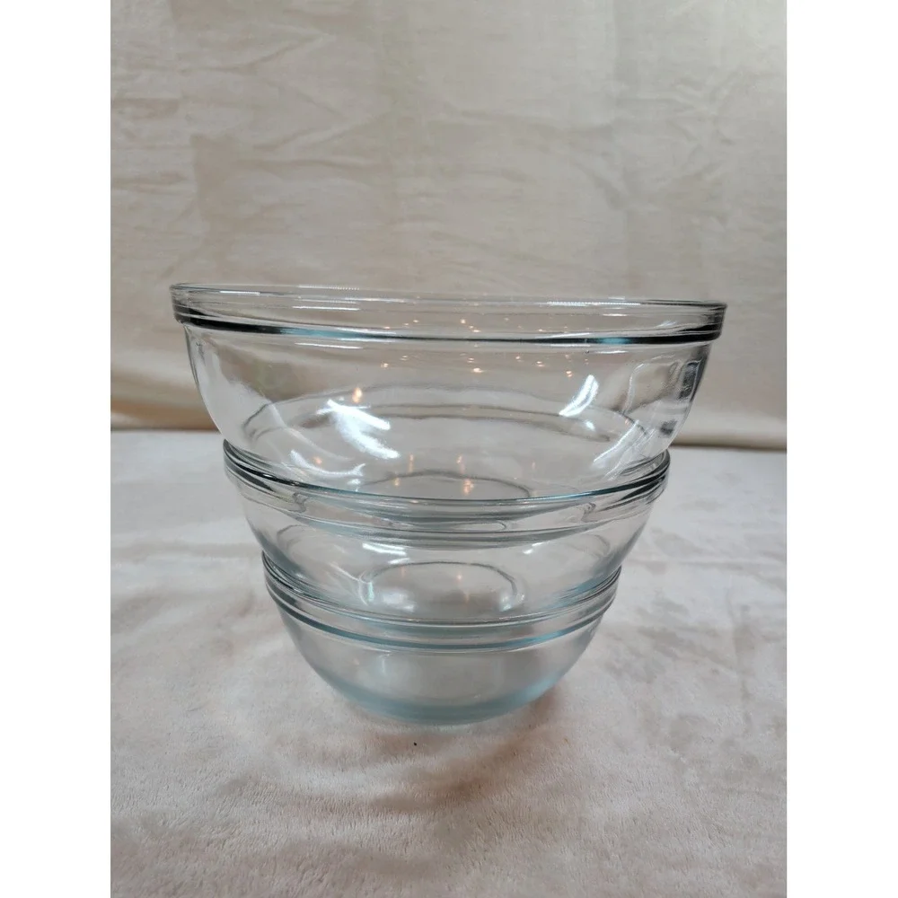 Royalex‎ Clear Glass Nesting Mixing Serving Bowls Set of 3 Round Kitchenware